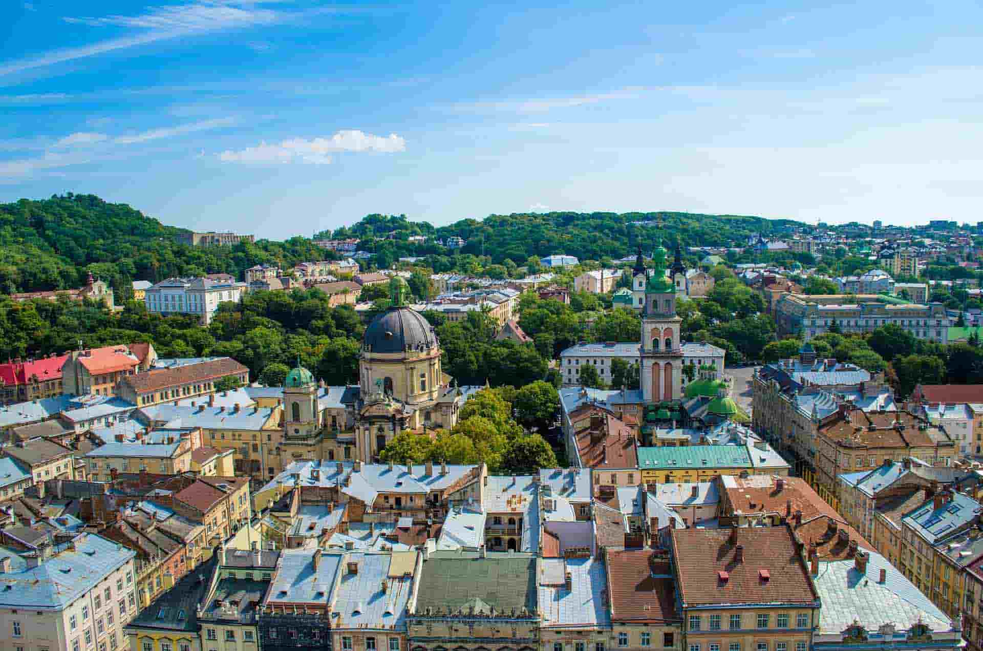 An aerial view of one of the major Ukraine cities.